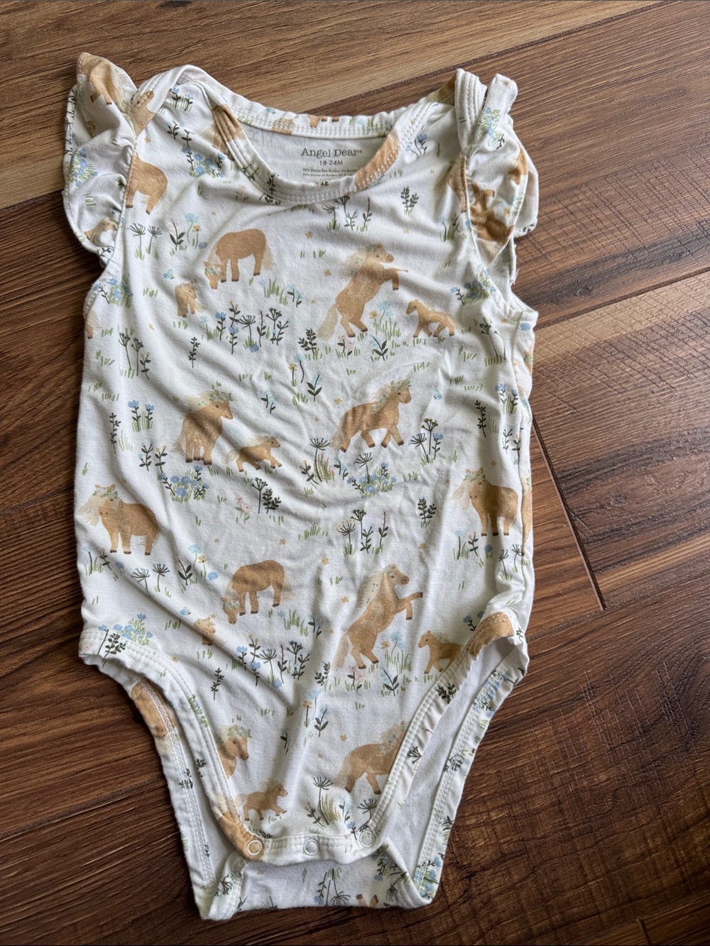 Angel Dear Bamboo Cream One-Piece with Tan Pony Print